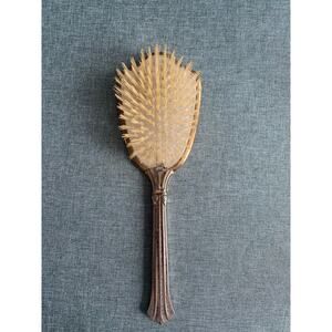 Vintage Gold Tone Rose Bouquet Hairbrush | Mid-Century Regency Vanity Decor